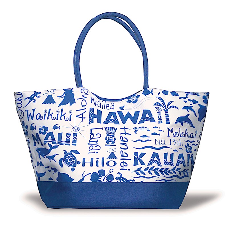 Large Beach Tote, Hawaiian Adventures - Navy - Welcome to the Islands