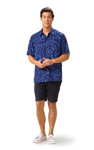 Ocean Waves Navy/Periwinkle Kai Mens Classic Shirt (X-Small)