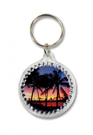 Rhinestone Acrylic Keychain, Sunset Palm