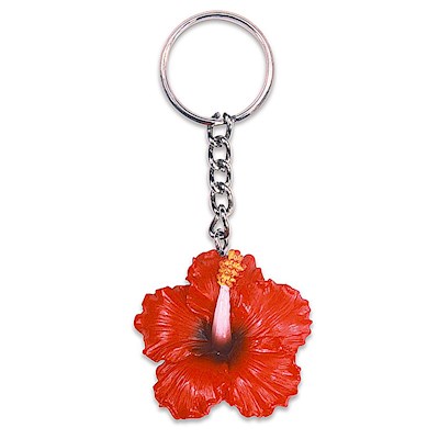 Hand-Painted Polyresin Keychain, Red Hibiscus