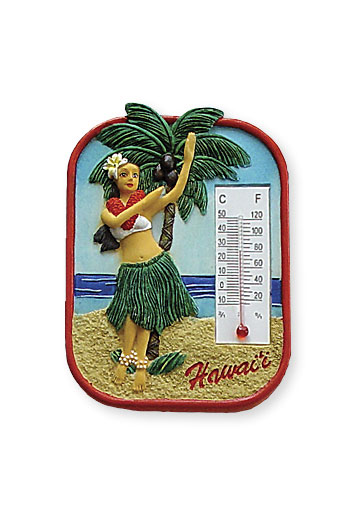 HP Polyresin Thermometer Magnet, Hula Palm