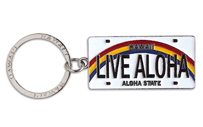 Metal License Plate Keychain, Live Aloha