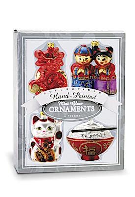 Mini Glass Ornament Set, Asian (4-pk)