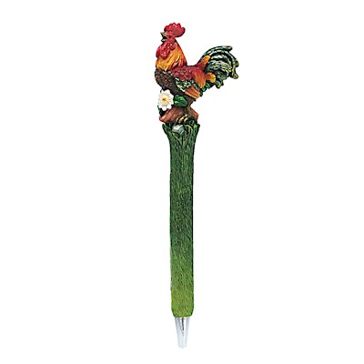 Polyresin Pen, Rooster - Brown/Red