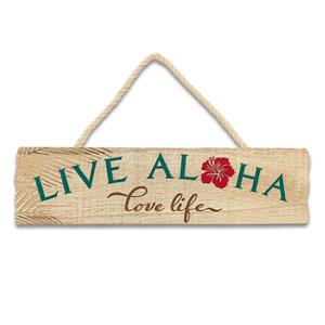 Wooden Hanging Signs, Live Aloha Love Life - Hibiscus