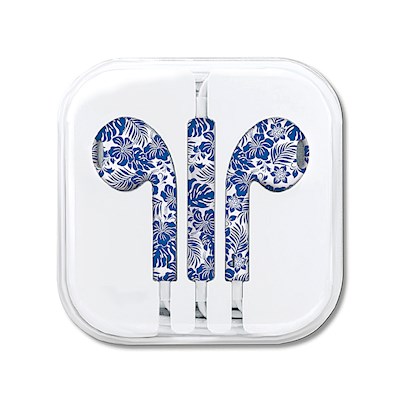 Ear Buds, Hibiscus Floral - Blue
