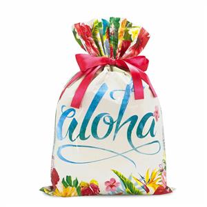 Foil Drawstring Gift Bags SM 3-pk, Aloha Floral