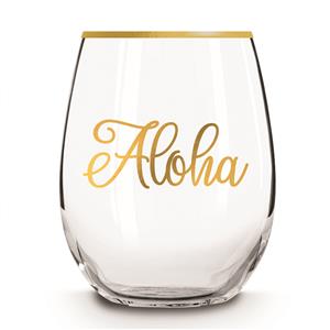 Stemless Wine Glass, Golden Aloha