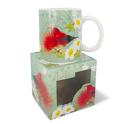 10 oz. Boxed Mug, ‘I‘iwi & Floral Blossom