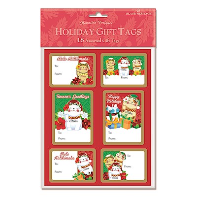 Adhesive Gift Tag 18-pk, Holiday Lucky Cat