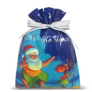 Foil D/S Gift Bag 3-pk LG, Santa Dances Hula