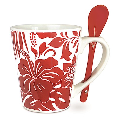 12 oz. Mug & Spoon Set, Hibiscus Floral - Red