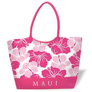 Large Beach Tote, Modern Hibiscus - Pink Maui
