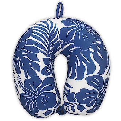 Travel Neck Pillow, Hibiscus Floral Blue