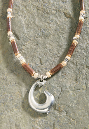 Wood Beaded Cord, Pewter - Dolphin Hook