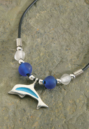 Rubber Cord, Pewter Enamel - Dolphin
