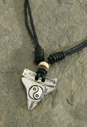 Double Strand Cord, Pewter Shark Tooth - Yin Yang