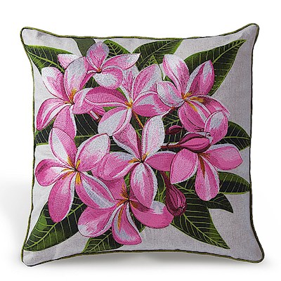 Cotton Linen 18x18 Pillow, Pink Plumeria