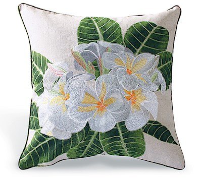 Cotton Linen 18x18 Pillow, White Plumeria