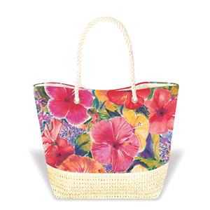 Tropical Straw Totes, Hibiscus Impression