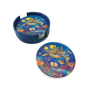 Ocean of Friends, Coaster 4-Pack with Ceramic Caddy