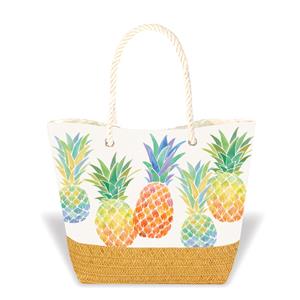 Tropical Straw Totes, Watercolor Pineapple